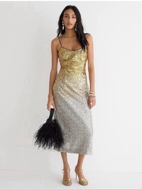 J Crew Collection Gwyneth Ombré Sequin Slip Dress Gold Silver Party Size 20